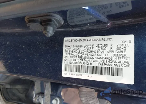 2019 Acura Tlx Standard z USA, uszkodzony, nr VIN 19UUB1F37KA010834